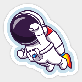 Astronaut Flying With Rocket Cartoon Sticker